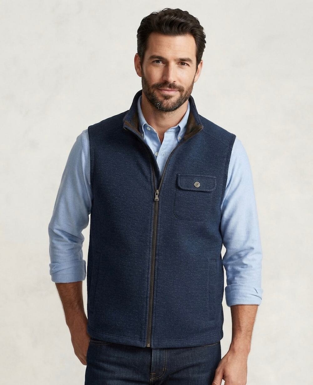 New Alan Flusset classic blue zip up casual vest sz M